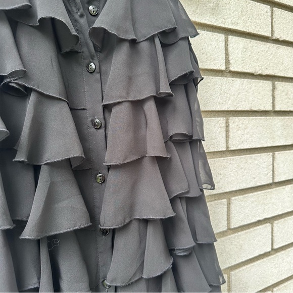 Samuel Dong Black Sleeveless Ruffle Tunic Top Blouse Button Front Layered Sheer - Picture 5 of 9